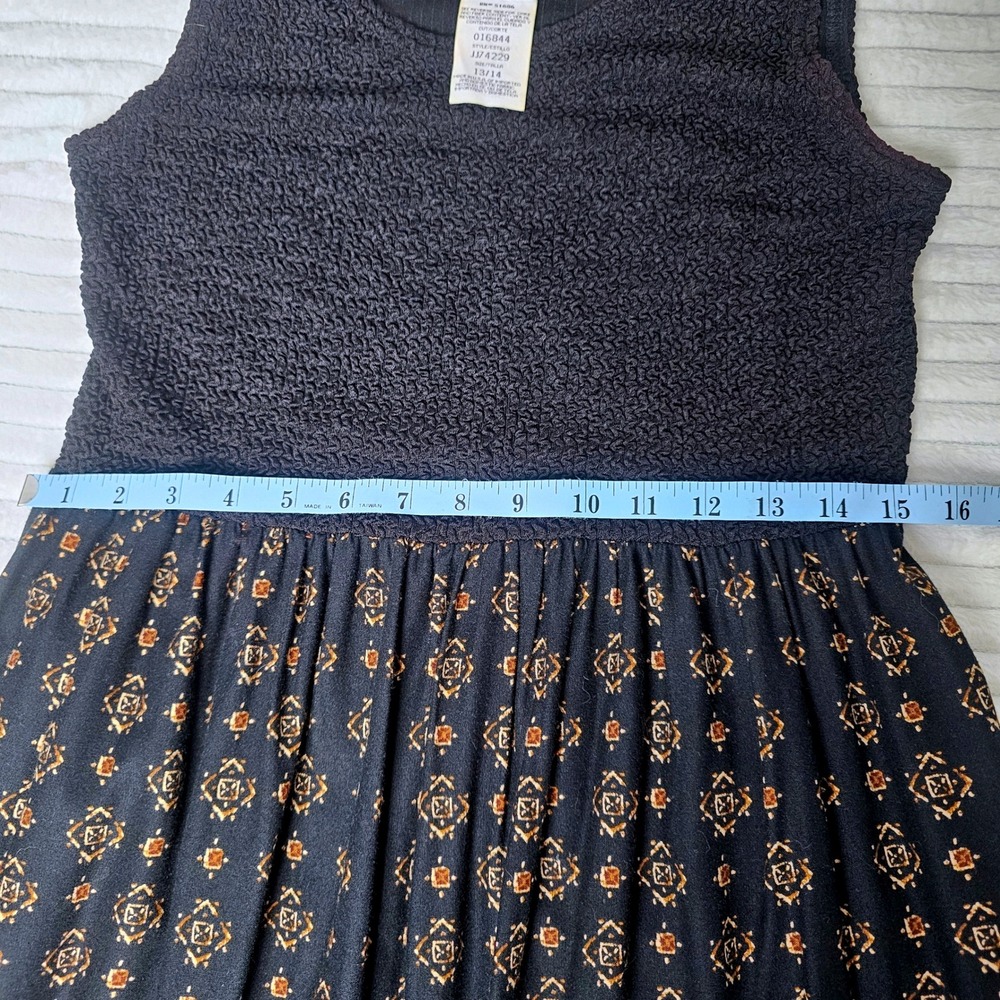 VTG All‎ That Jazz Black Textured Bodice Maxi Dress Geometric Print Size 13 14 - Picture 3 of 9